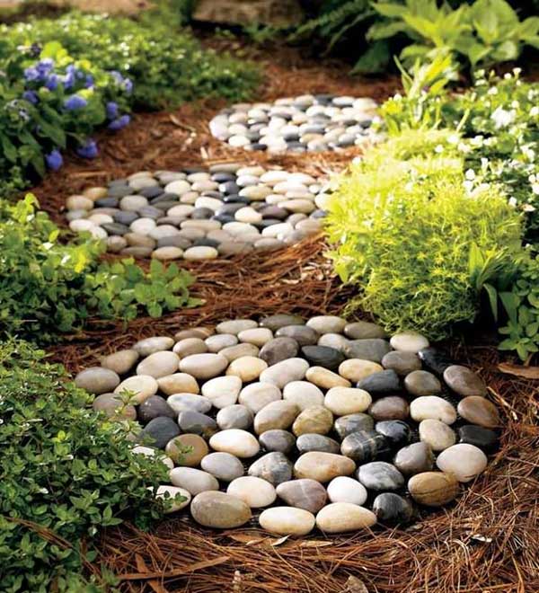 esquema pedras jardim mosaico com pedras no jardim, parece até um ninho cheio de ovos de ave
