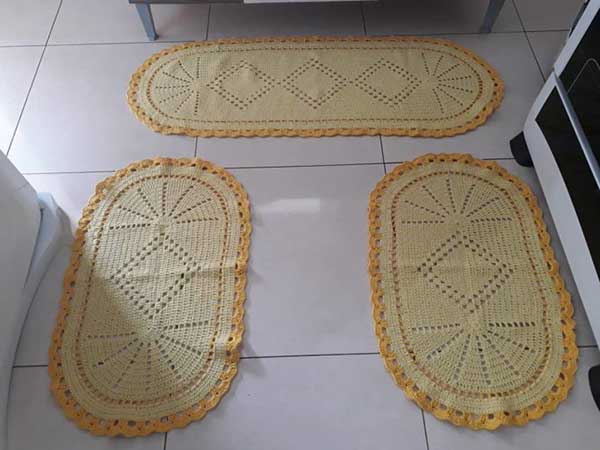 jogo tapete amarelo Jogo oval com passadeira amarelo