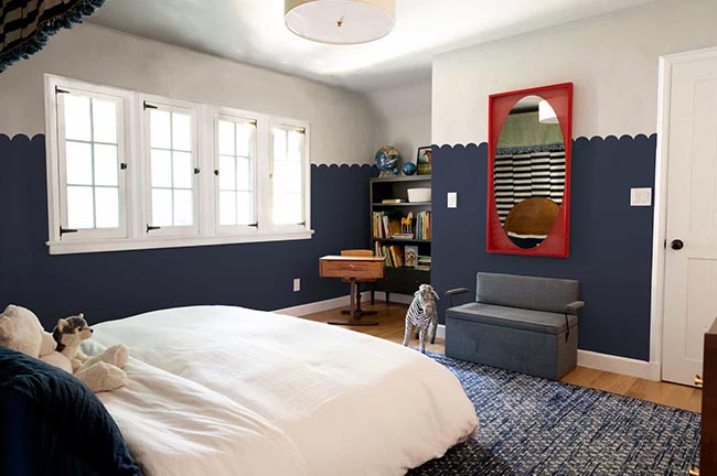 Inspiração para quarto infantil com azul e branco.