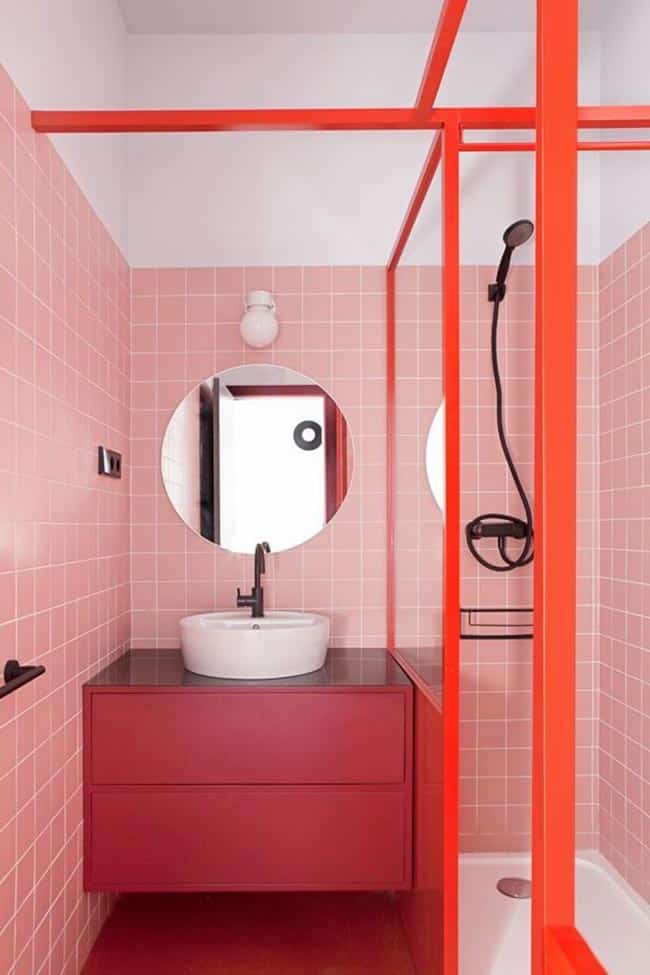 banheiro pequeno vermelho 4 Inspiração com tons de laranja.