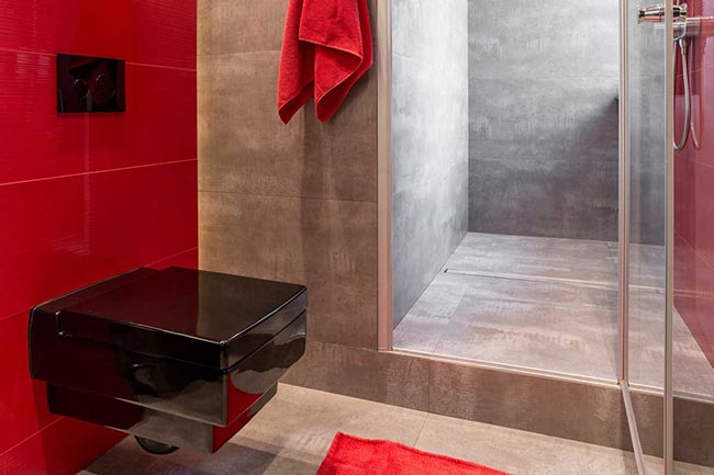 com pia preta Inspiração com vermelho e preto.